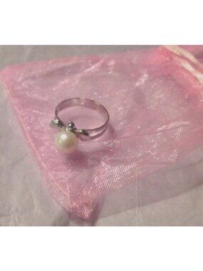 Ring Turtle Freshwater Pearl Silver Adjustable Ring